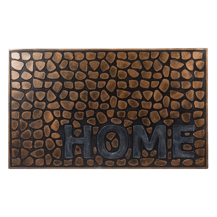 Bejárati szőnyeg, design bronz kavicsokkal és üzenettel, 75x45 cm