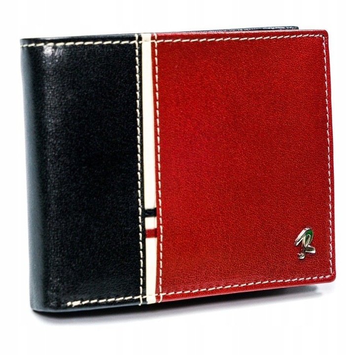 Мъжки портфейл, Rovicky, Естествена кожа, 12 x 9,5 x 2 см, Червен/Черен