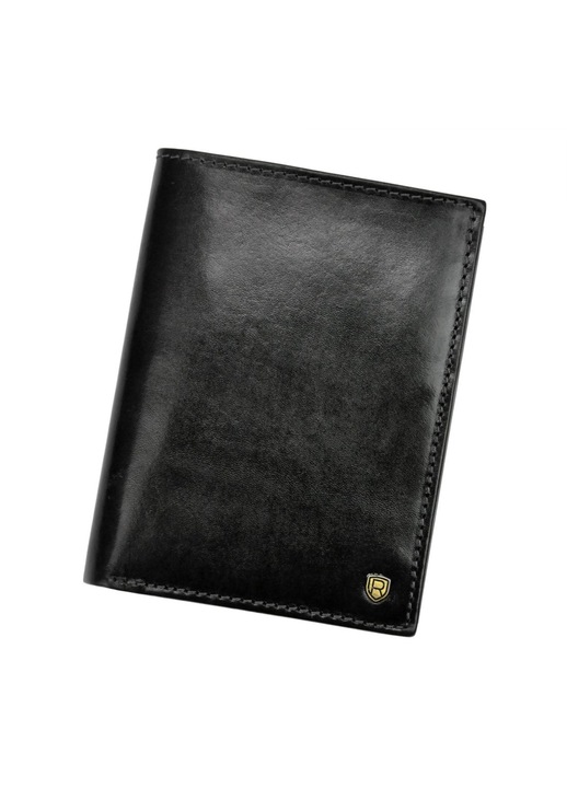 Portofel barbati, Rovicky, Piele naturala, 10 x 13 x 2.5 cm, Negru