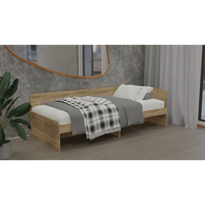 Pat Sonata 800, Everest, cadru saltea din PAL, dimensiune saltea 82 x 190 cm, Stejar Sonoma