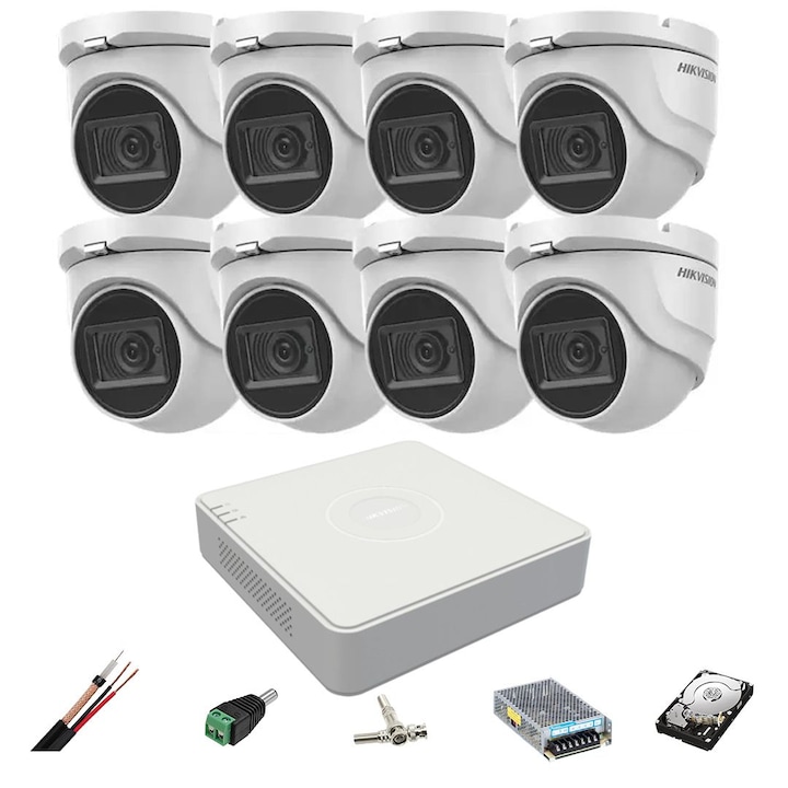 Sistem supraveghere IP Uniarch, 8 camere 2MP Full HD, Microfon, IR 30m, Pentru exterior, Vizualizare de pe mobil, NVR 8 canale