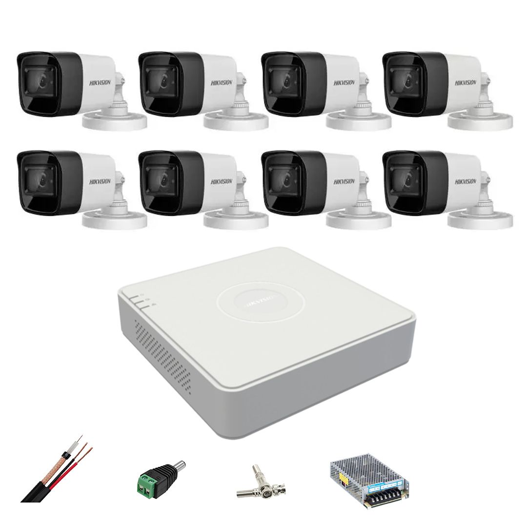 Система за наблюдение Hikvision 8 външни камери 8MP, 4 в 1, IR 30m, DVR ...