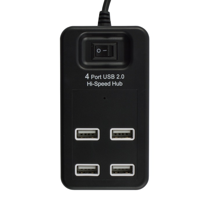 Хъб Diva USB 4 порта с ключ, USB 2.0, Черен