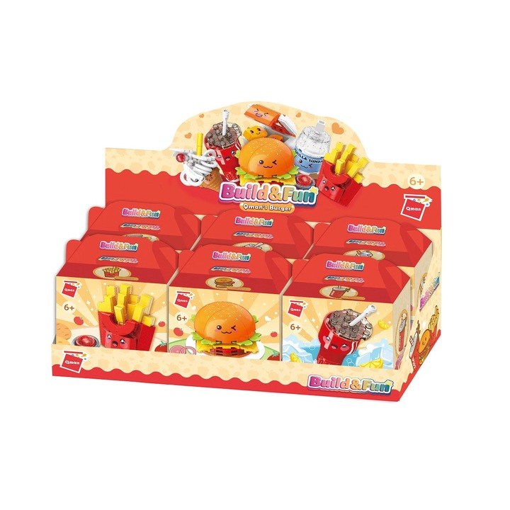 Set de constructie MC Burger Menu, Qman, Compatibil cu Lego, 194 piese, 6 ani, Multicolor