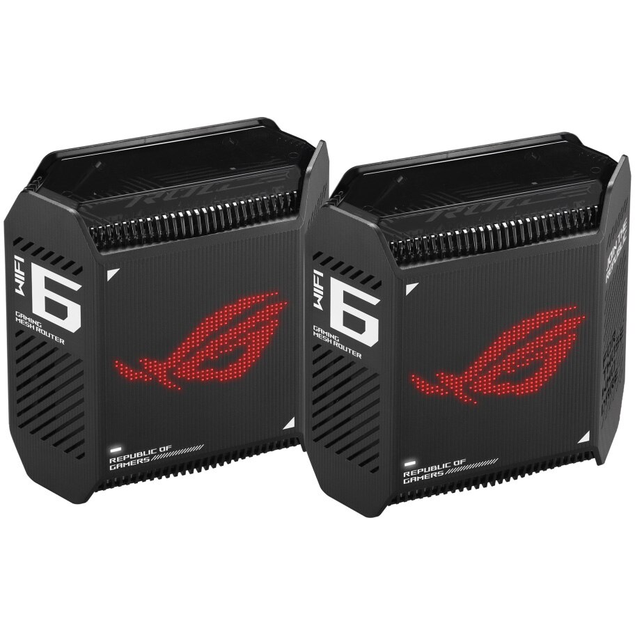 Sistem Wi-Fi Mesh Gaming ASUS ROG Rapture GT6 (B-2-PK), AX10000, Tri-Band, acoperire 540m², Tri-Core 1.7GHz CPU, 256MB/512MB Flash/RAM, 2.5G port, AiProtection Pro, Adaptive QoS, VPN server/client, IPTV, OFDMA, Beamforming, Link Aggregation, AiMesh