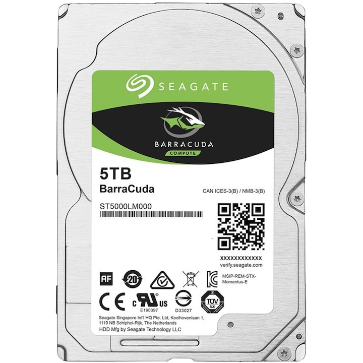 Seagate BarraCuda® 5TB merevlemez, 5400rpm, 128MB cache, SATA III