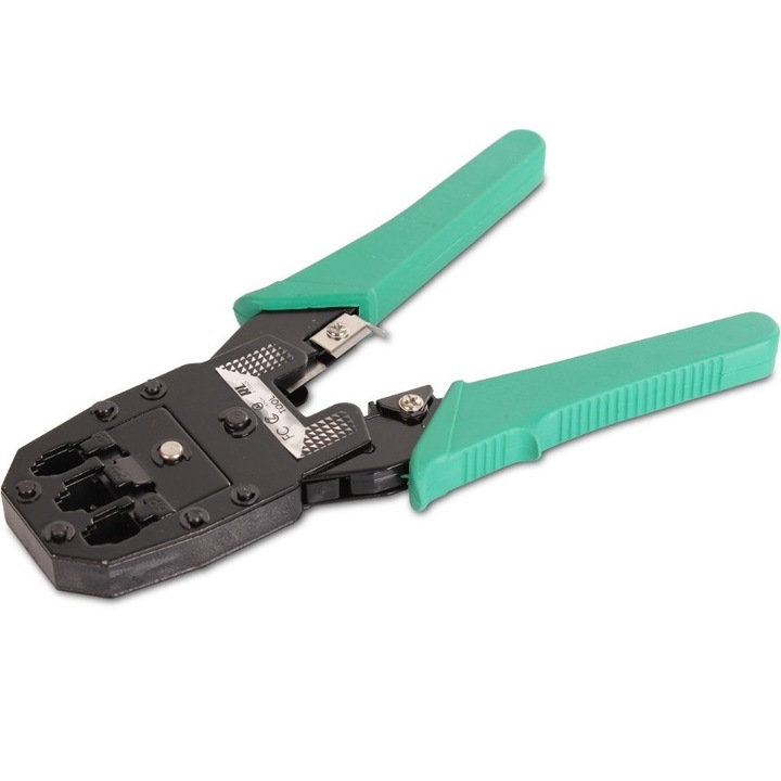 Cleste de sertizare, Getfort, Otel, RJ45/RJ12/RJ11, 8p/6p/4p, Negru/Turcoaz