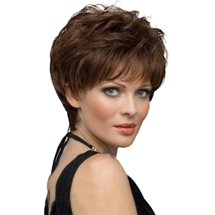 Peruca dama, Par sintetic, Rezistenta la caldura, Maro