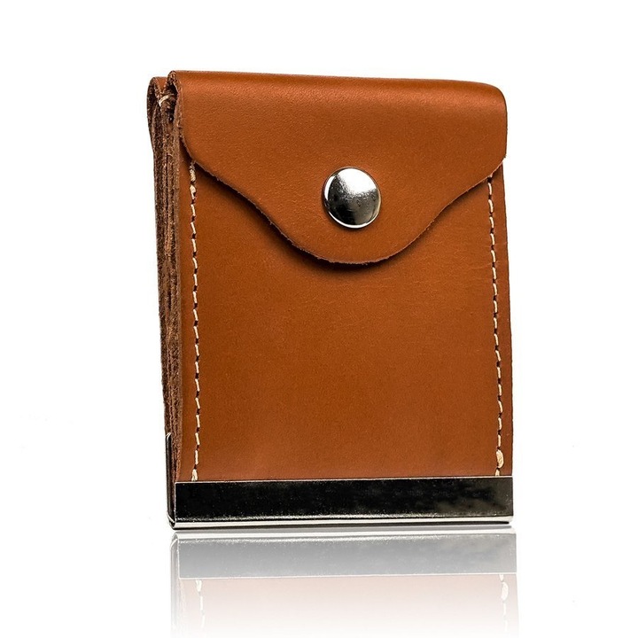 Мъжки портфейл, Inny, Естествена кожа, 9 x 7 x 1,5 см, Кафяв