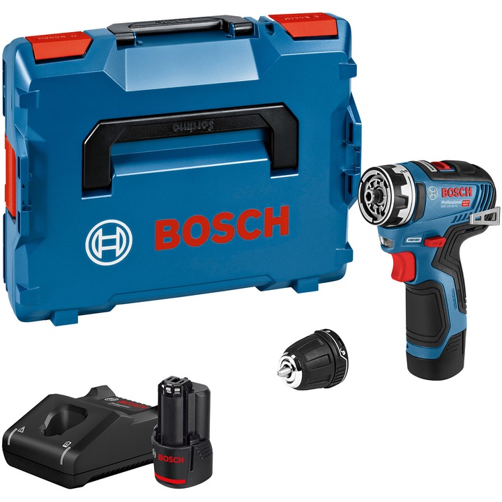 Bosch Professional GSR 12V-35 FC Akkus fúrócsavarozó, 12 V, 1750 RPM, 20/25 Nm, 2 x akkumulátor, Töltő, Tárolódoboz