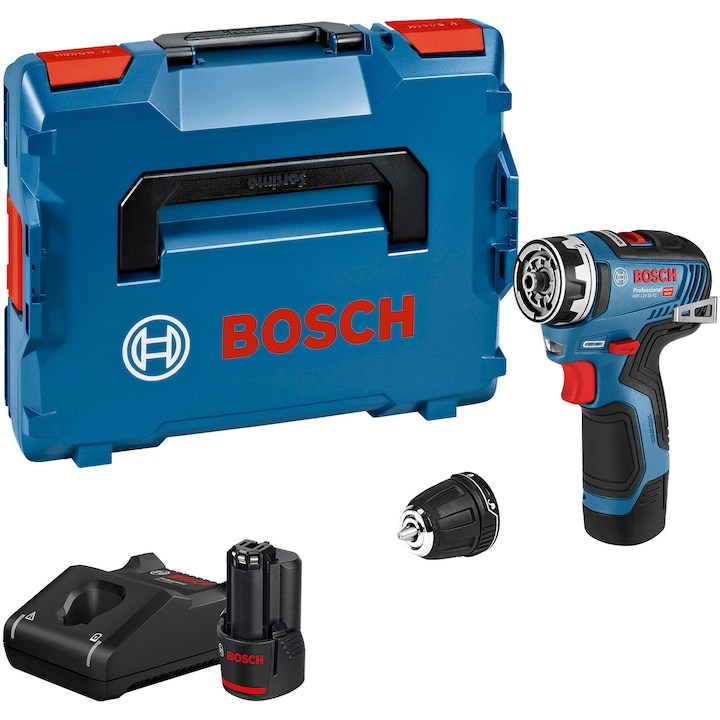 Bosch Professional GSR 12V-35 FC Akkus fúrócsavarozó, 12 V, 1750 RPM, 20/25 Nm, 2 x akkumulátor, Töltő, Tárolódoboz