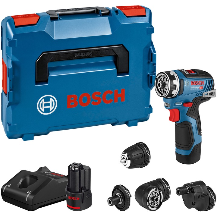 Bosch Professional GSR 12V-35 FC Akkus fúrócsavarozó, 12 V, 20/35 Nm, 1750 RPM, 2 akkumulátor + töltő, L-Boxx doboz, Adapter
