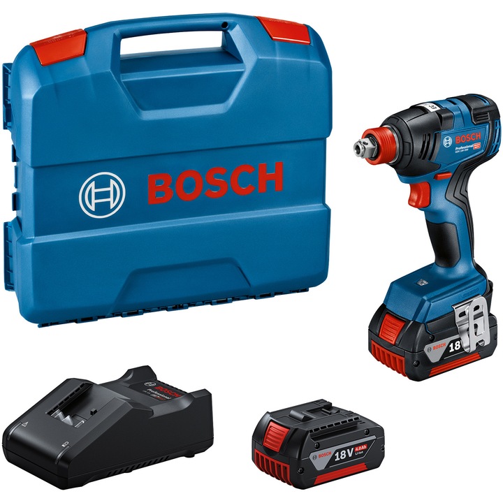 Bosch Professional GDX 18V-200 Akkus ütvecsavarozó, 18 V, 200 Nm, 3400 RPM, 4200 ütés/perc, 2 akkumulátor, gyorstöltő, szállítódoboz
