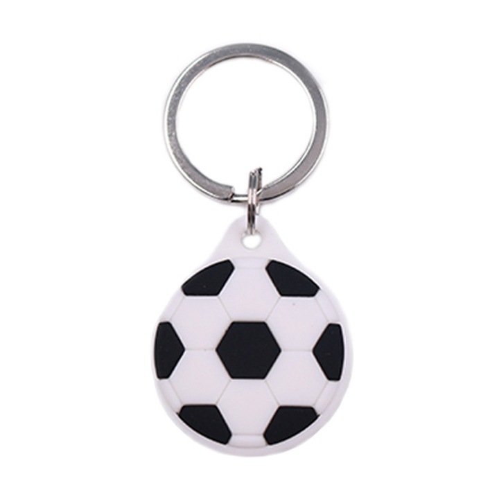 Husa pentru Apple Airtag, Minge de fotbal, Silicon, Alb/Negru