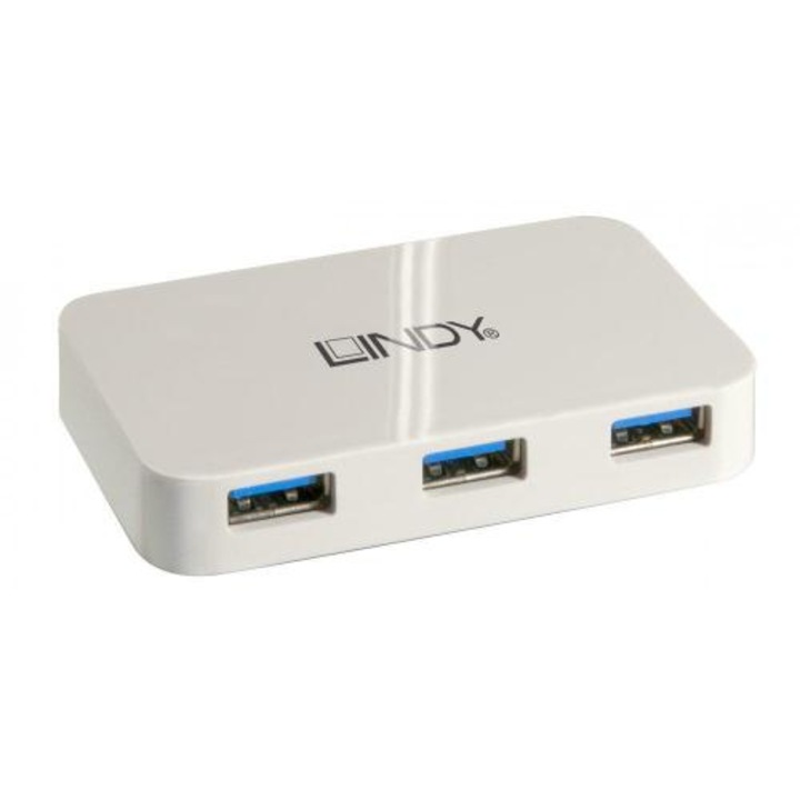 Hub USB Lindy LY-43143, 4x USB 3.0, Alb