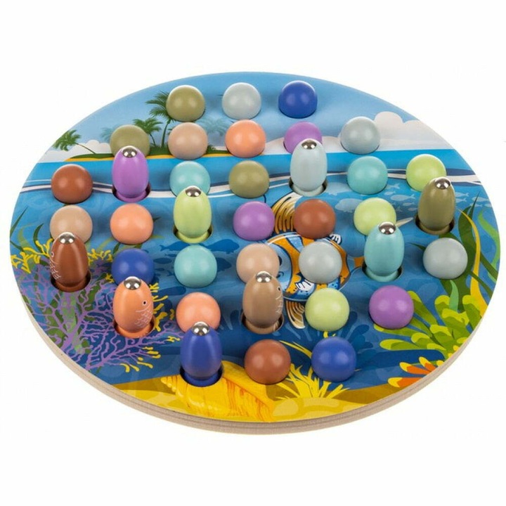 Joc educativ de pescuit Montessori cu piese magnetice, Kruzzel, multicolor, lemn, 22 x 22 x 1 cm
