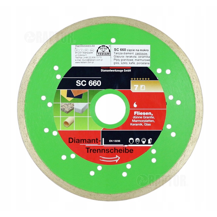 Disc diamantat Tediam, Piatra/Granit, 180x30/25.4 mm