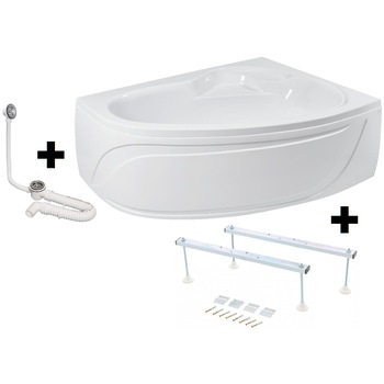 Pachet Complet Cada Acril pe Colt 160x105 - Masca Frontala, Cadru Metalic, Sifon Evacuare si Cada de Baie Fibrocom Ares 160x105, Stanga Pachet Complet Cada Acril pe Colt 160x105 - Masca Frontala, Cadru Metalic, Sifon Evacuare si Cada de Baie Fibrocom Ares 160x105, Stanga