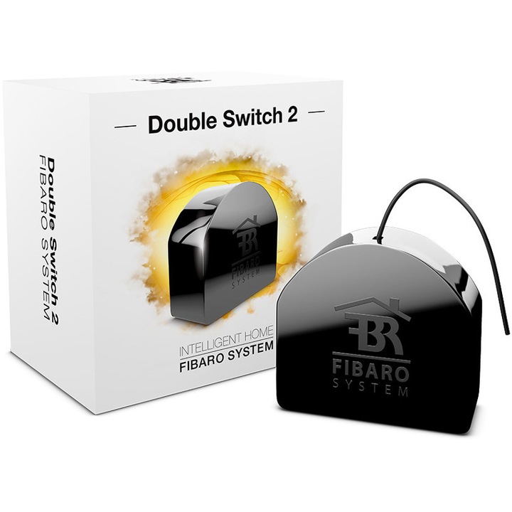 Intrerupator dublu, Fibaro, 42.5 x 38.25 x 20.3 mm, Negru