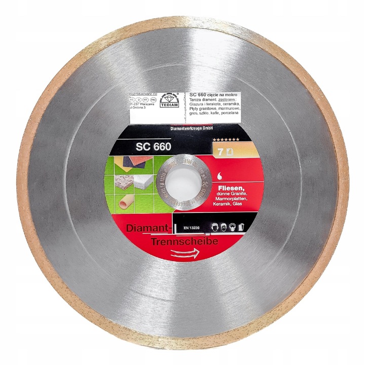 Disc diamantat Tediam, Gresie/Granit, 230x25.4 mm
