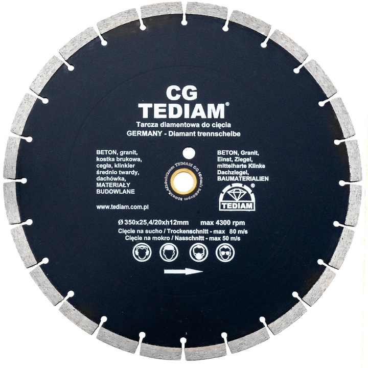Disc diamantat Tediam, Beton/Granit, 350x25.4 mm