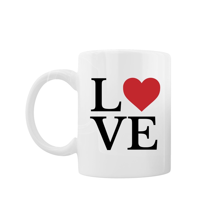 Kávés/teás bögre, Oktane, 330 ml, "Love", kerámia, fehér