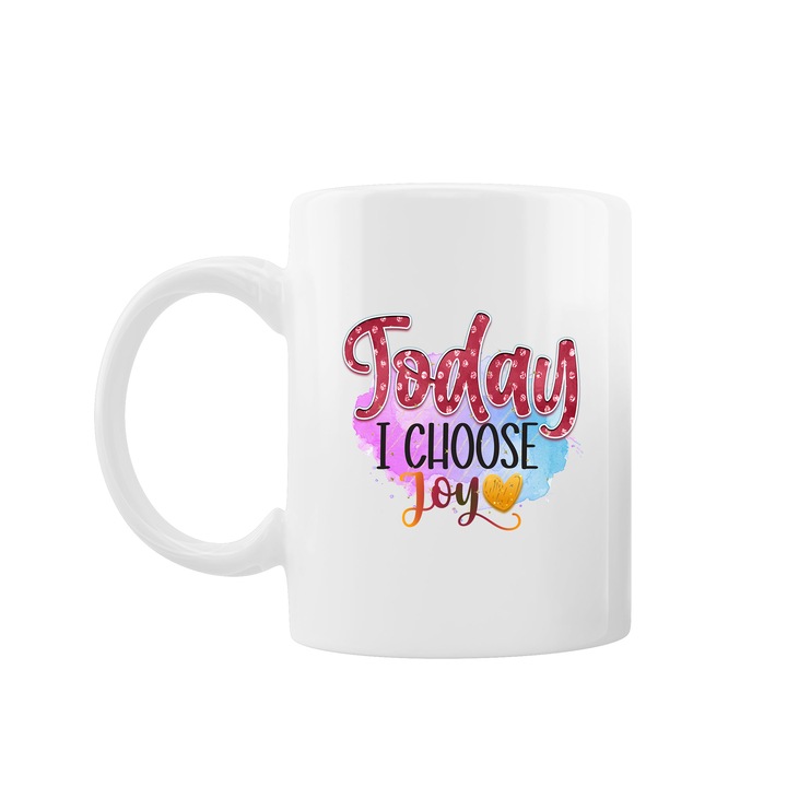 Kávés/teás bögre, Oktane, 330 ml, "Ma az örömöt választom", kerámia, fehér