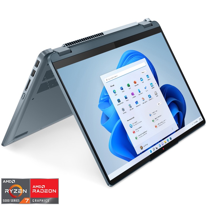 Laptop Lenovo IdeaPad Flex 5 14ALC7 cu procesor AMD Ryzen™ 7 5700U pana la 4.3 GHz, 14", WUXGA, IPS, Touch, 16GB, 512GB SSD, AMD Radeon™ Graphics, Windows 11 Home, Stone Blue