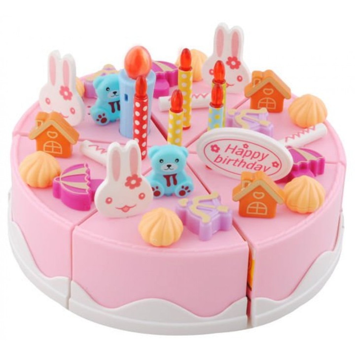 Set tort pentru copii, Kruzzel, plastic, 15 x 8 cm, 3 ani+, multicolor, 75 elemente