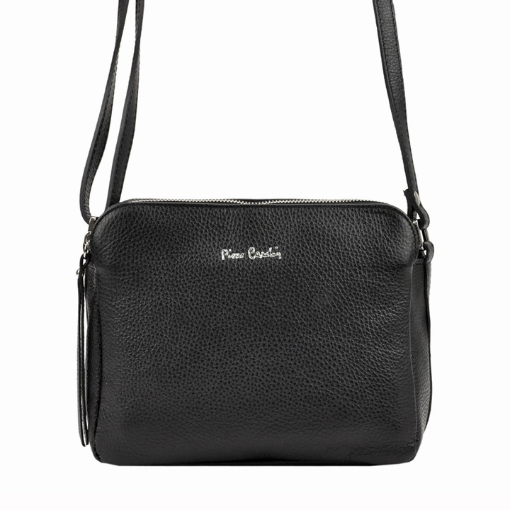 Дамска чанта, Pierre Cardin, FRZ 1655, Естествена кожа, 24 x 18,5 x 10 см, Черна