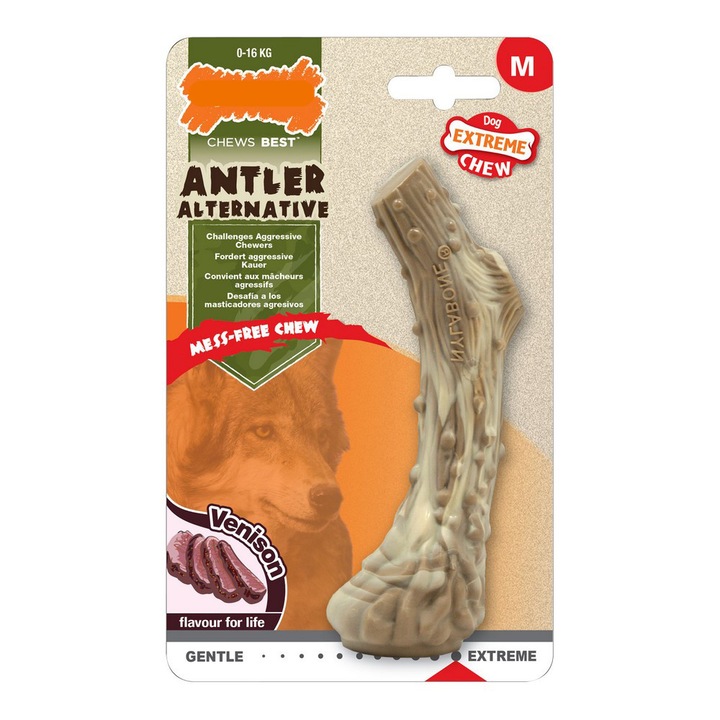 Jucarie de mestecat pentru caini Nylabone Dura Chew, marimea M, din nailon, cu coarne de cerb