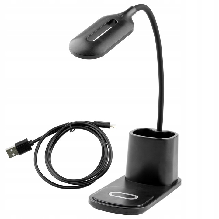 Lampa de birou LED, 3W, 3000K - 6000K, USB, Touch cu incarcator QI NINA, Negru