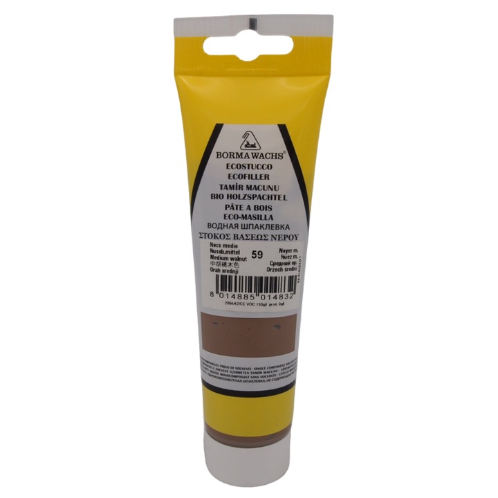 Chit pe baza de apa pentru lemn, Borma Wachs, Ecostucco, tub 200 grame, culoare nuc mediu
