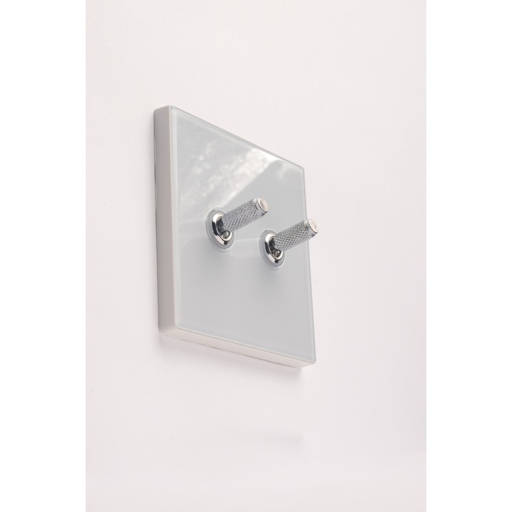 Intrerupator dublu cu comutator Tam Retro, sticla securizata, iluminare LED