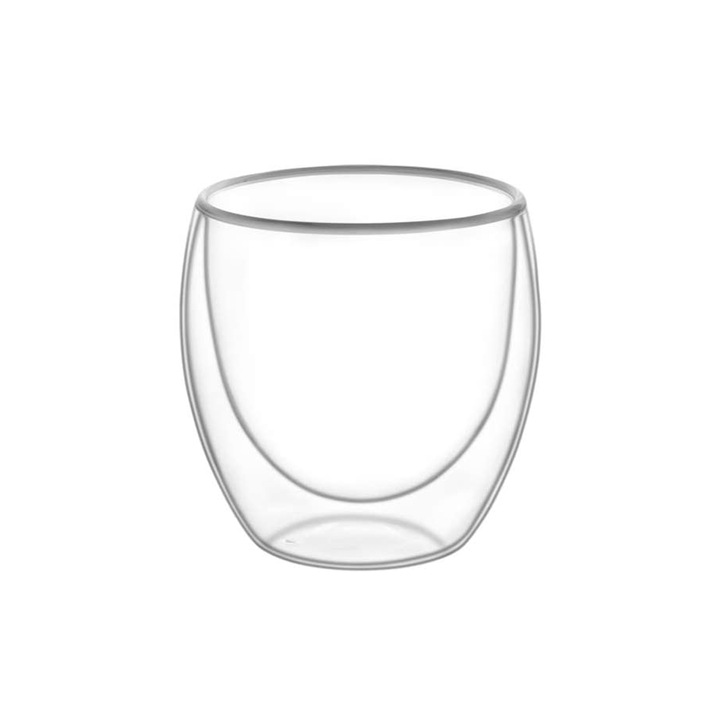 Pahar din sticla cu pereti dubli, termorezistent, avand design modern, capacitate 250 ml