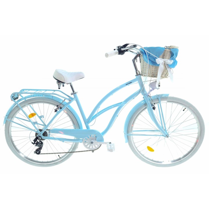 Дамски велосипед алуминий Davi® Cruiser, 7 скоростен, Трансмисия Shimano, Градски велосипед, колела 28", Синьо