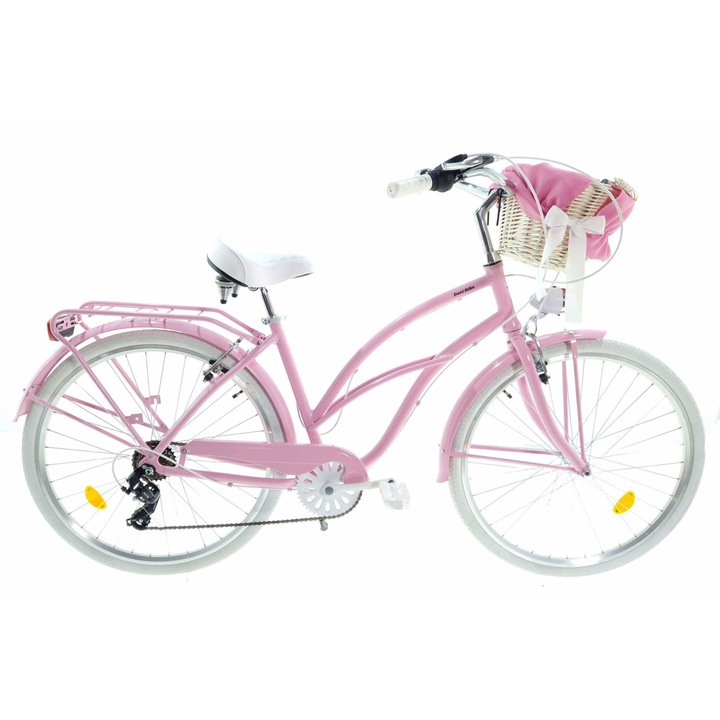 Дамски велосипед алуминий Davi® Cruiser, 7 скоростен, Трансмисия Shimano, Градски велосипед, колела 28", Розово