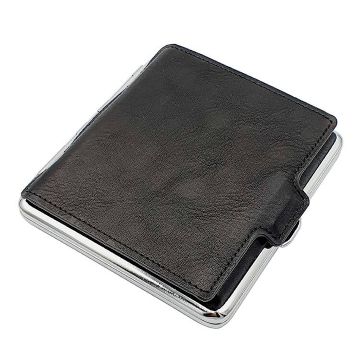 Табакера Eleon 801446, Card Holder, 20бр*80мм цигари, Черна кожа