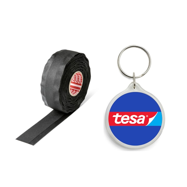 Set Banda Textila Cablaje Neagra 25M/19Mm - Rezistenta 150C cu Breloc Tesa