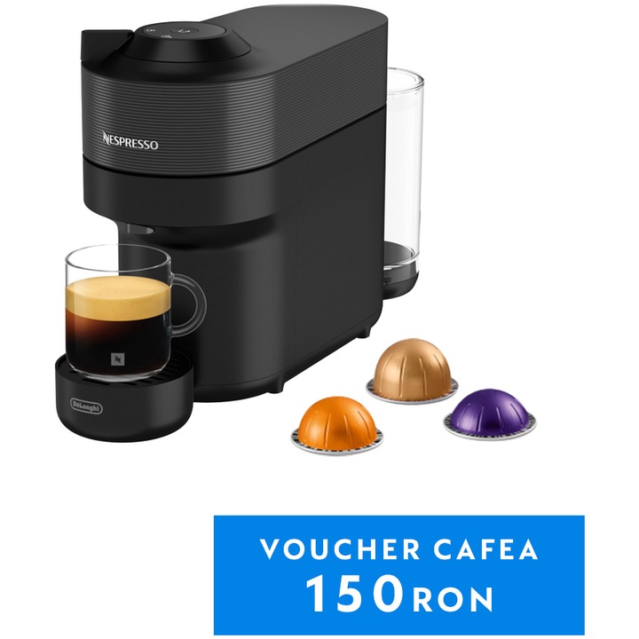 Espressor Nespresso by De'Longhi Vertuo Pop ENV90.B, 1260W, Extractie prin centrifuzie, Conectare telefon, 0.6L, Negru, set capsule degustare inclus