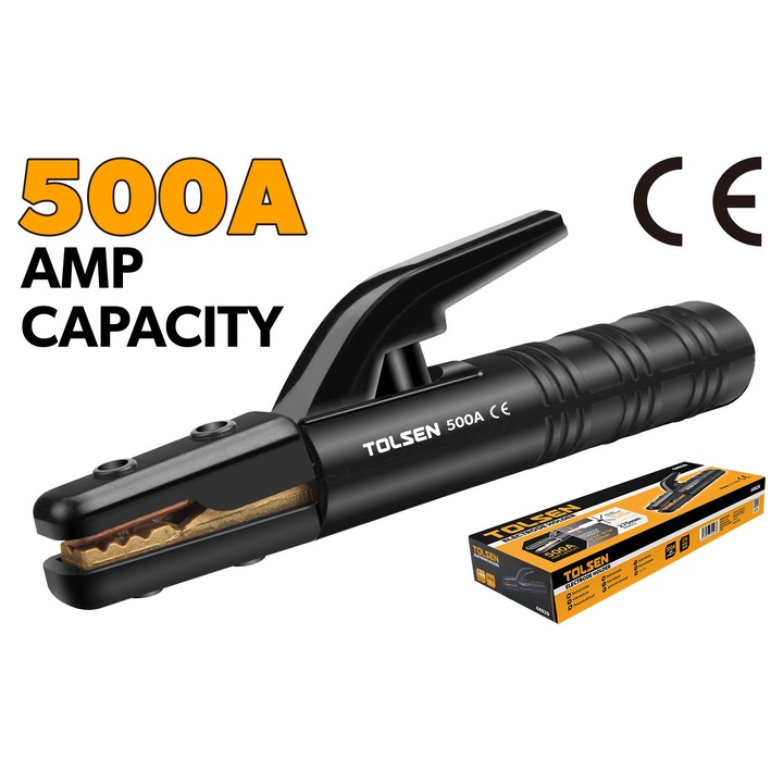 Suport electrozi TOLSEN 500A, Lungime 270 mm, Electrozi 2.5–8 mm, CE, Constructie robusta, Include 2 chei hexagonale