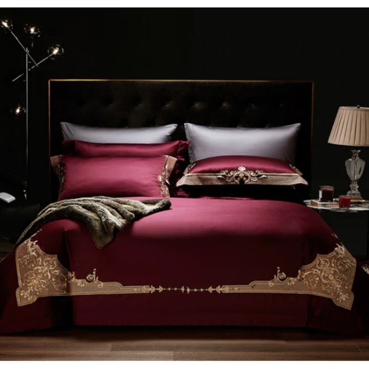 Комплект спално бельо INES HOME King sizе, 100% египетски памук, 4 броя, 220х240 см, Червен