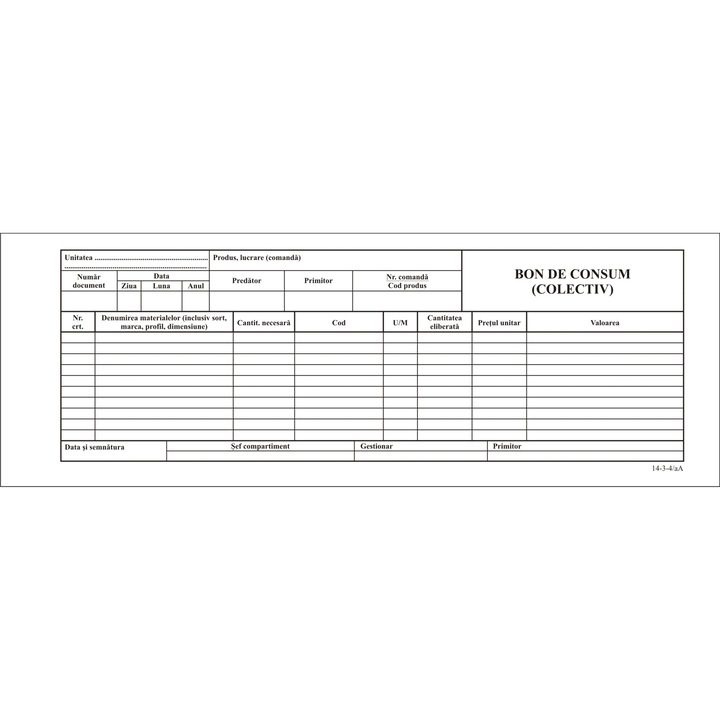 Bon de consum colectiv 1/2 A4