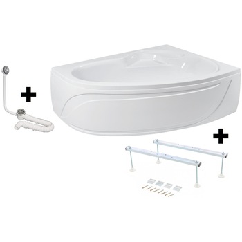 Pachet Complet Cada Acril pe Colt 170x105 - Masca Frontala, Cadru Metalic, Sifon Evacuare si Cada de Baie Fibrocom Hermes 170x105, Stanga Pachet Complet Cada Acril pe Colt 170x105 - Masca Frontala, Cadru Metalic, Sifon Evacuare si Cada de Baie Fibrocom Hermes 170x105, Stanga