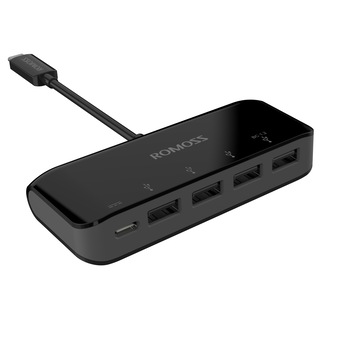 Adaptor Romoss, USB Type-C to 4xUSB-A 3.0/1xUSB-C, Negru Adaptor Romoss, USB Type-C to 4xUSB-A 3.0/1xUSB-C, Negru