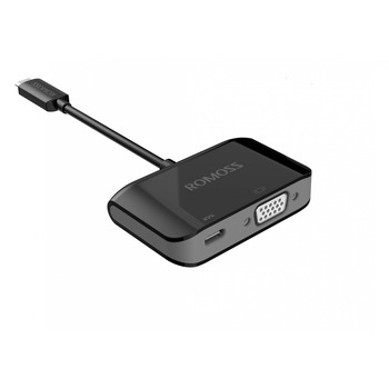 Adaptor Romoss, USB Type-C to VGA/USB-C, Negru Adaptor Romoss, USB Type-C to VGA/USB-C, Negru