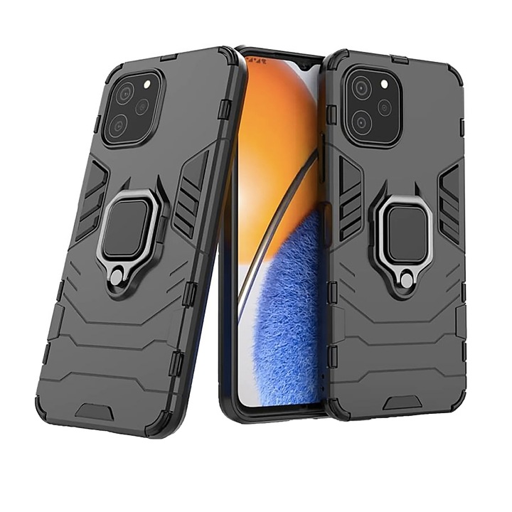 Védőtok Huawei Nova Y61-hez, Army Shield, Hybrid Armor, Gyűrűtartó, Optim Tech, Fekete