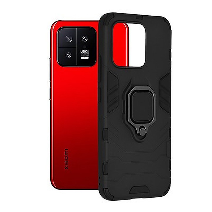 Védőtok Xiaomi 13-hoz, Army Shield, Hibrid Armor, Gyűrűs tartó, Optim Tech, Fekete