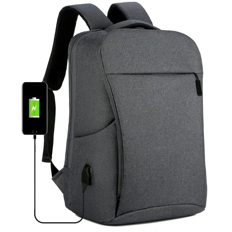 Rucsac laptop 15.6" casual, impermeabil, cu port incarcare USB, Escalate, 33x17x45 cm, Gri