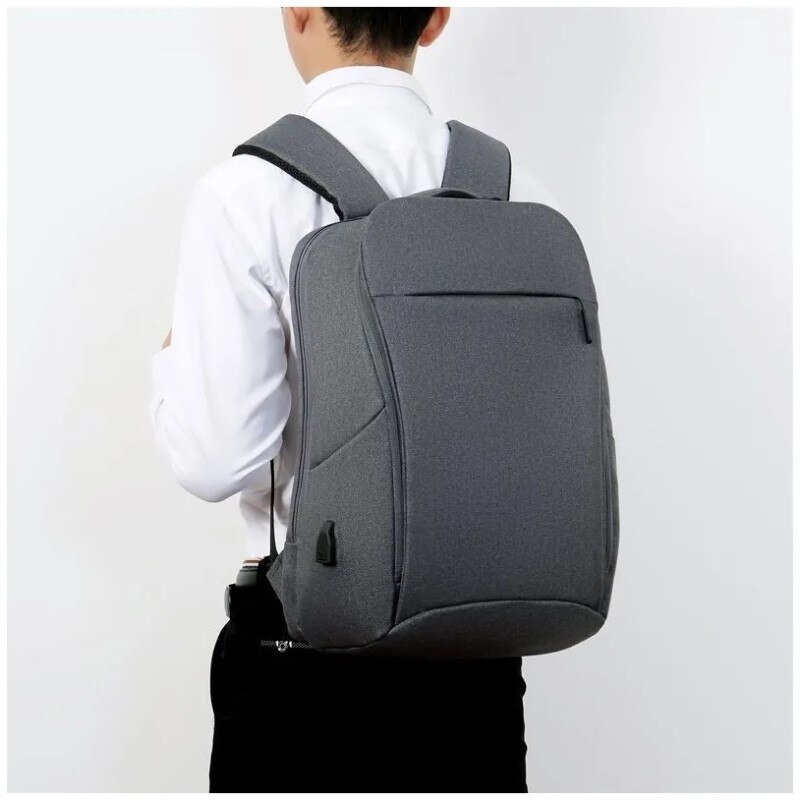 Rucsac laptop 15.6" casual, impermeabil, cu port incarcare USB, Escalate, 33x17x45 cm, Gri